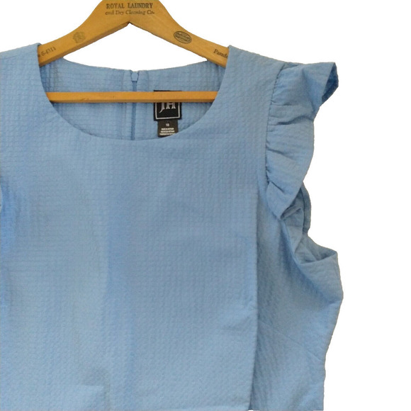 Jessica Howard Short Sleeve Sheath Dress Plus Size 18 Blue Stripe Ruffle Stretch - Picture 3 of 8